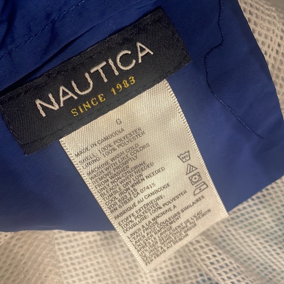 NAUTICA mens swimwear trunks water colors blue 3 functional pockets : netting Lg - Picture 5 of 12